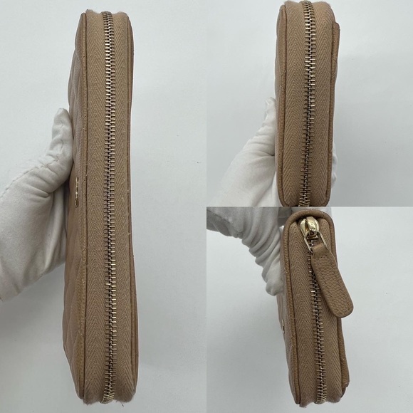 ❌SOLD❌Authentic Chanel beige quilted caviar round zip long wallet - Picture 9 of 12